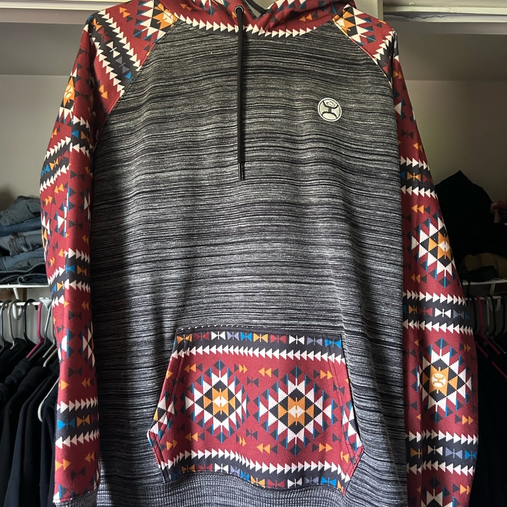 Hooey Tribal Pattern Hoodie with Gray Stripes
